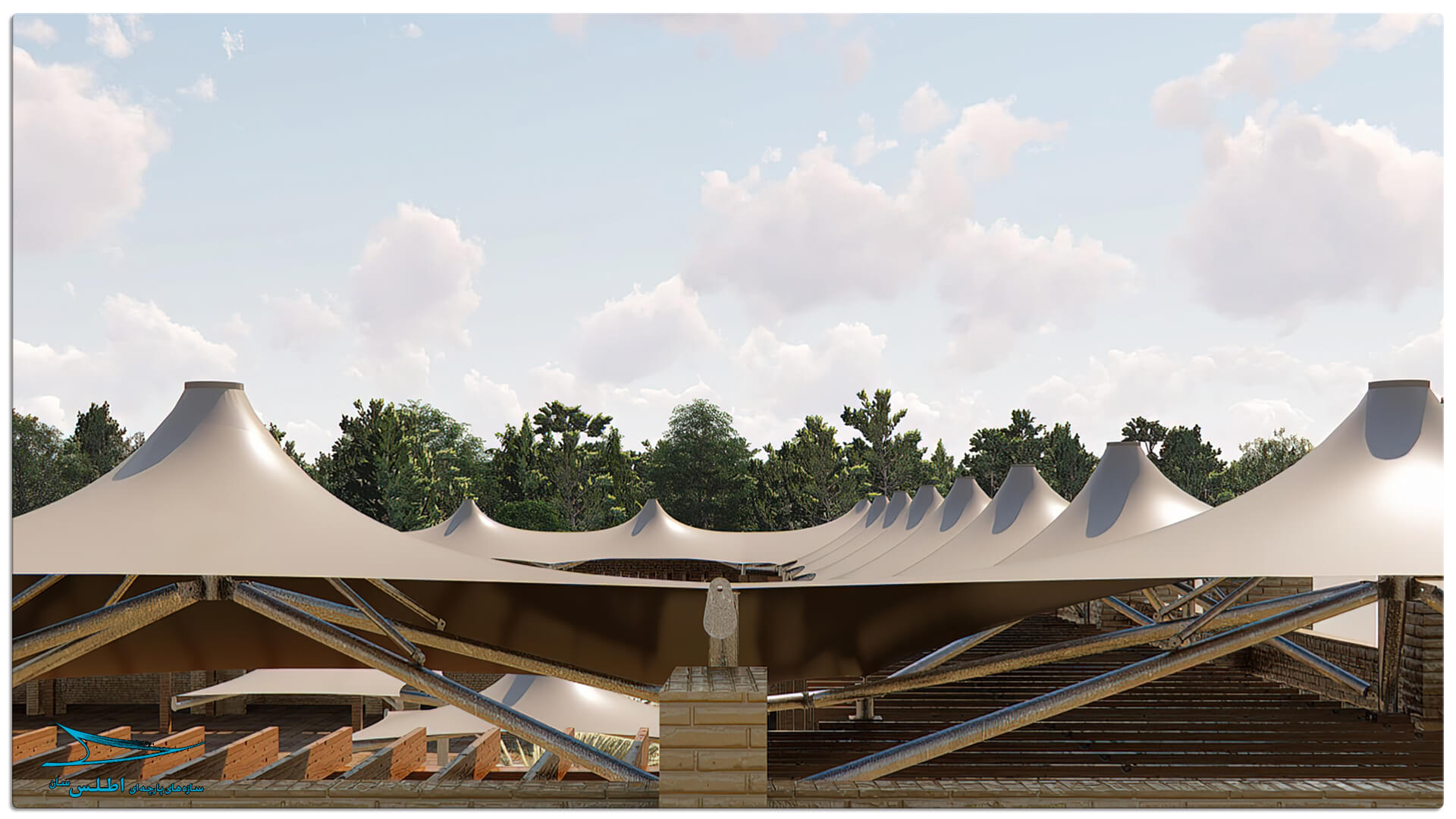 رندر پروژه سازه پارچه ای مهمانسرای گل گهر سیرجان | سازه پارچه ای اطلس سان