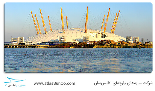 ساختمان Dome لندن در مجاورت رودخانه تایمز که پوشش سقف آن از نوع پارچه PVC می باشد