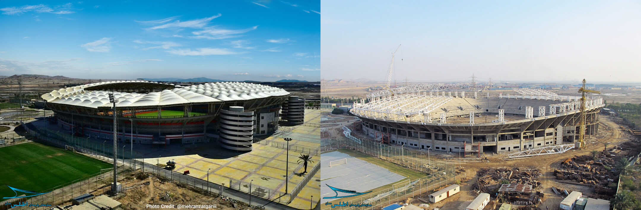 فولاد آرنا قبل و بعد از اجرای سقف پارچه ای چشم نوازش